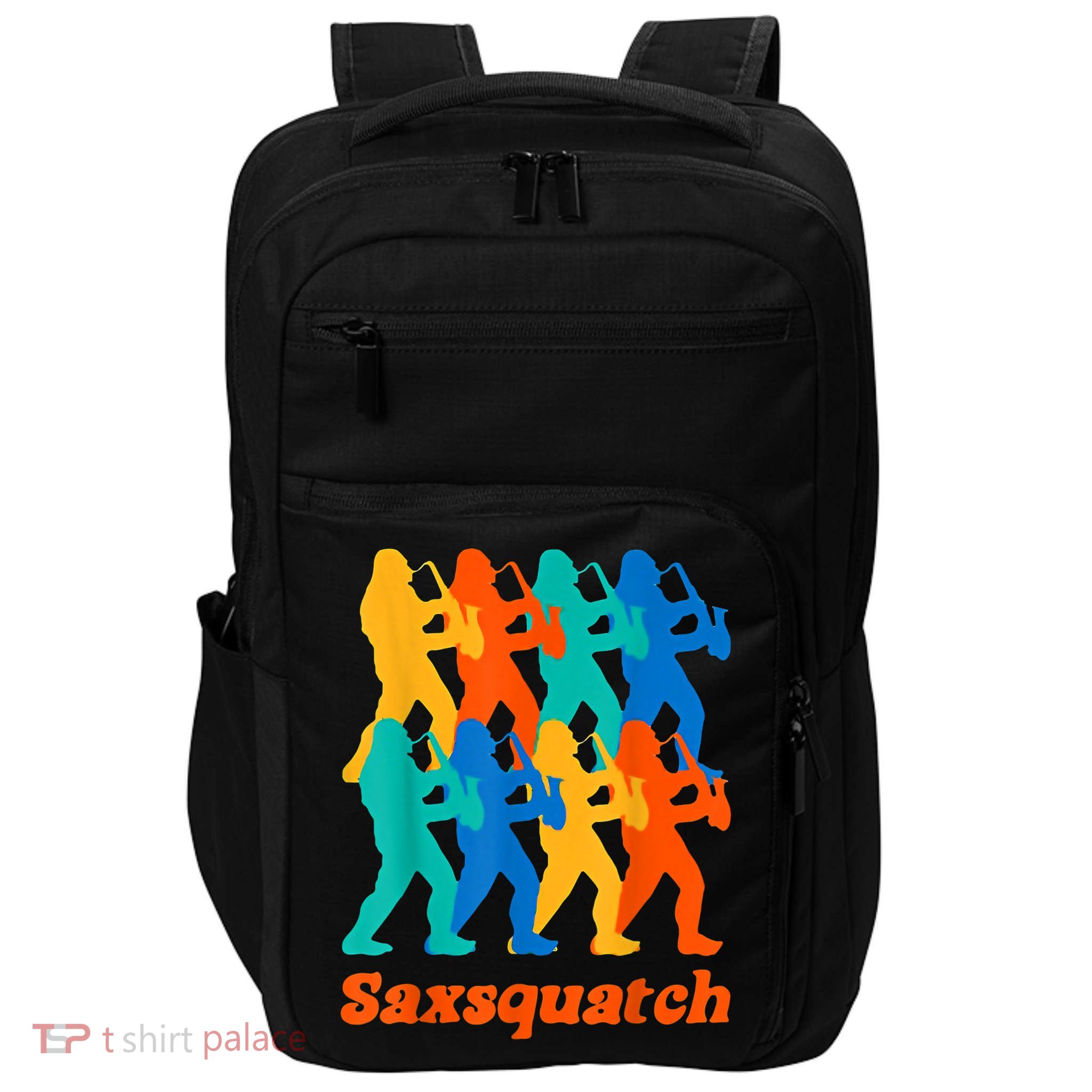 Bigfoot Playing Saxophone Saxsquatch Impact Tech Backpack