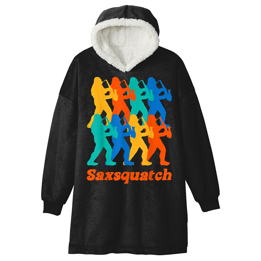 Bigfoot Playing Saxophone Saxsquatch Hooded Wearable Blanket