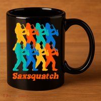 Bigfoot Playing Saxophone Saxsquatch 11oz C Handle Ceramic Mug