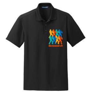 Bigfoot Playing Saxophone Saxsquatch Dry Zone Grid Polo