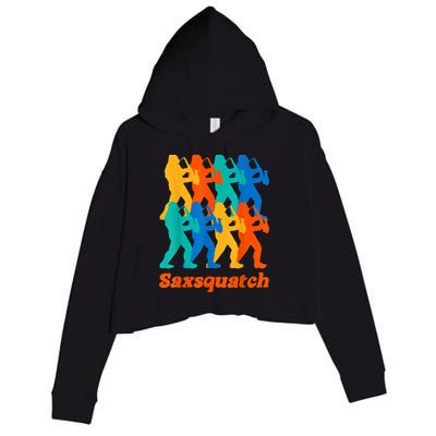 Bigfoot Playing Saxophone Saxsquatch Crop Fleece Hoodie