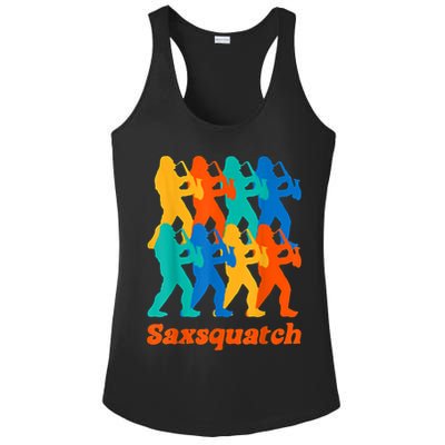 Bigfoot Playing Saxophone Saxsquatch Ladies PosiCharge Competitor Racerback Tank