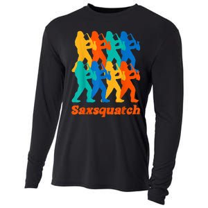 Bigfoot Playing Saxophone Saxsquatch Cooling Performance Long Sleeve Crew