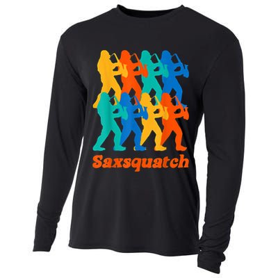 Bigfoot Playing Saxophone Saxsquatch Cooling Performance Long Sleeve Crew
