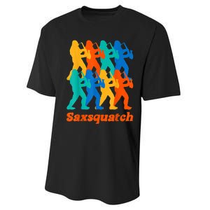 Bigfoot Playing Saxophone Saxsquatch Performance Sprint T-Shirt