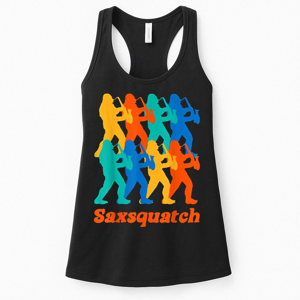 Bigfoot Playing Saxophone Saxsquatch Womens Tank Top