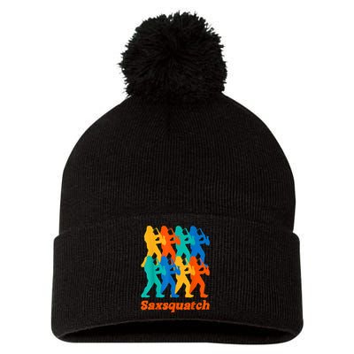 Bigfoot Playing Saxophone Saxsquatch Pom Pom 12in Knit Beanie