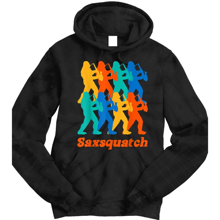 Bigfoot Playing Saxophone Saxsquatch Tie Dye Hoodie