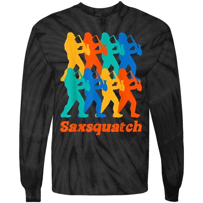 Bigfoot Playing Saxophone Saxsquatch Tie-Dye Long Sleeve Shirt