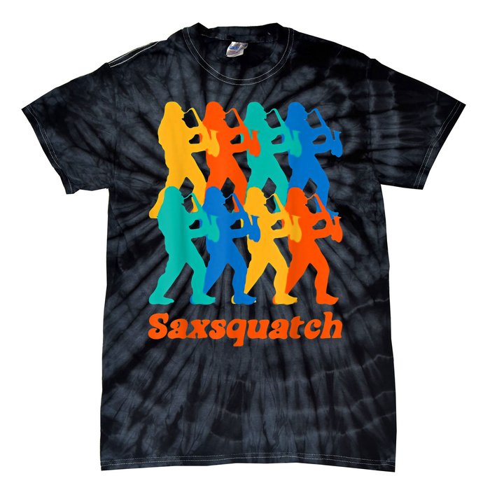 Bigfoot Playing Saxophone Saxsquatch Tie-Dye T-Shirt