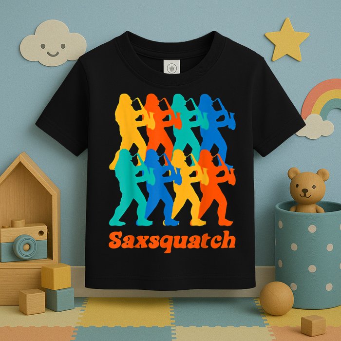 Bigfoot Playing Saxophone Saxsquatch Toddler T-Shirt