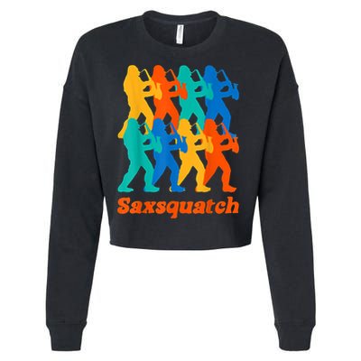 Bigfoot Playing Saxophone Saxsquatch Cropped Pullover Crew