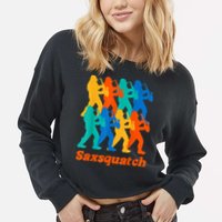Bigfoot Playing Saxophone Saxsquatch Cropped Pullover Crew