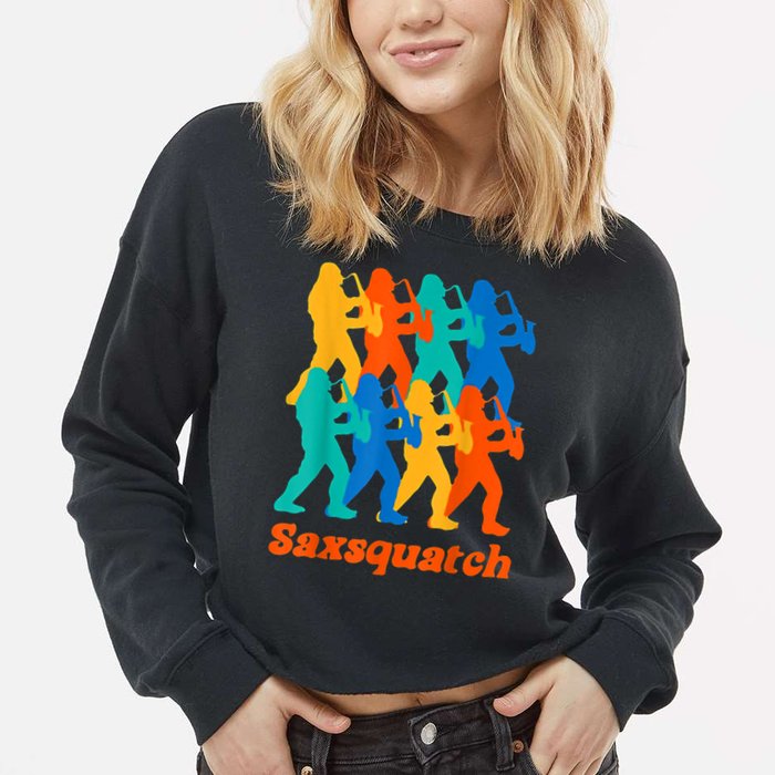 Bigfoot Playing Saxophone Saxsquatch Cropped Pullover Crew