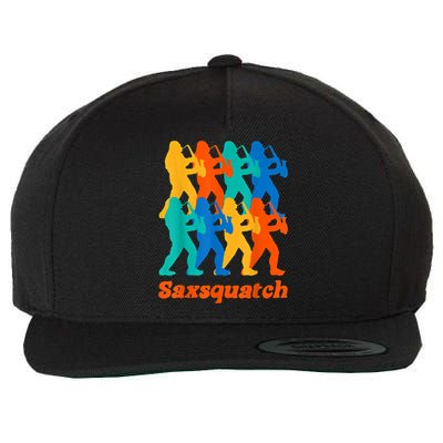 Bigfoot Playing Saxophone Saxsquatch Wool Snapback Cap