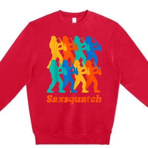 Bigfoot Playing Saxophone Saxsquatch Premium Crewneck Sweatshirt