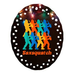 Bigfoot Playing Saxophone Saxsquatch Ceramic Oval Ornament