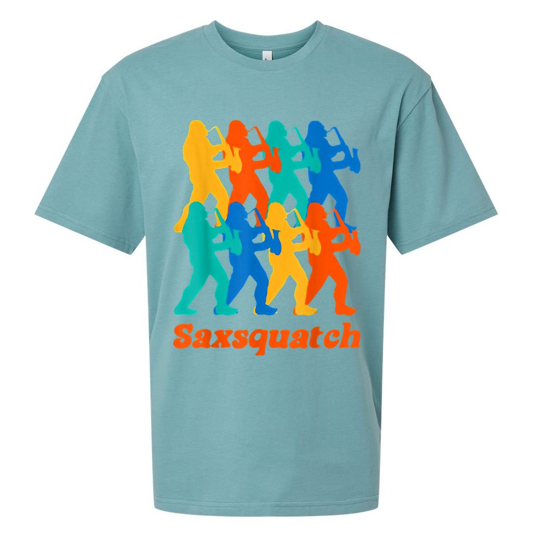 Bigfoot Playing Saxophone Saxsquatch Sueded Cloud Jersey T-Shirt
