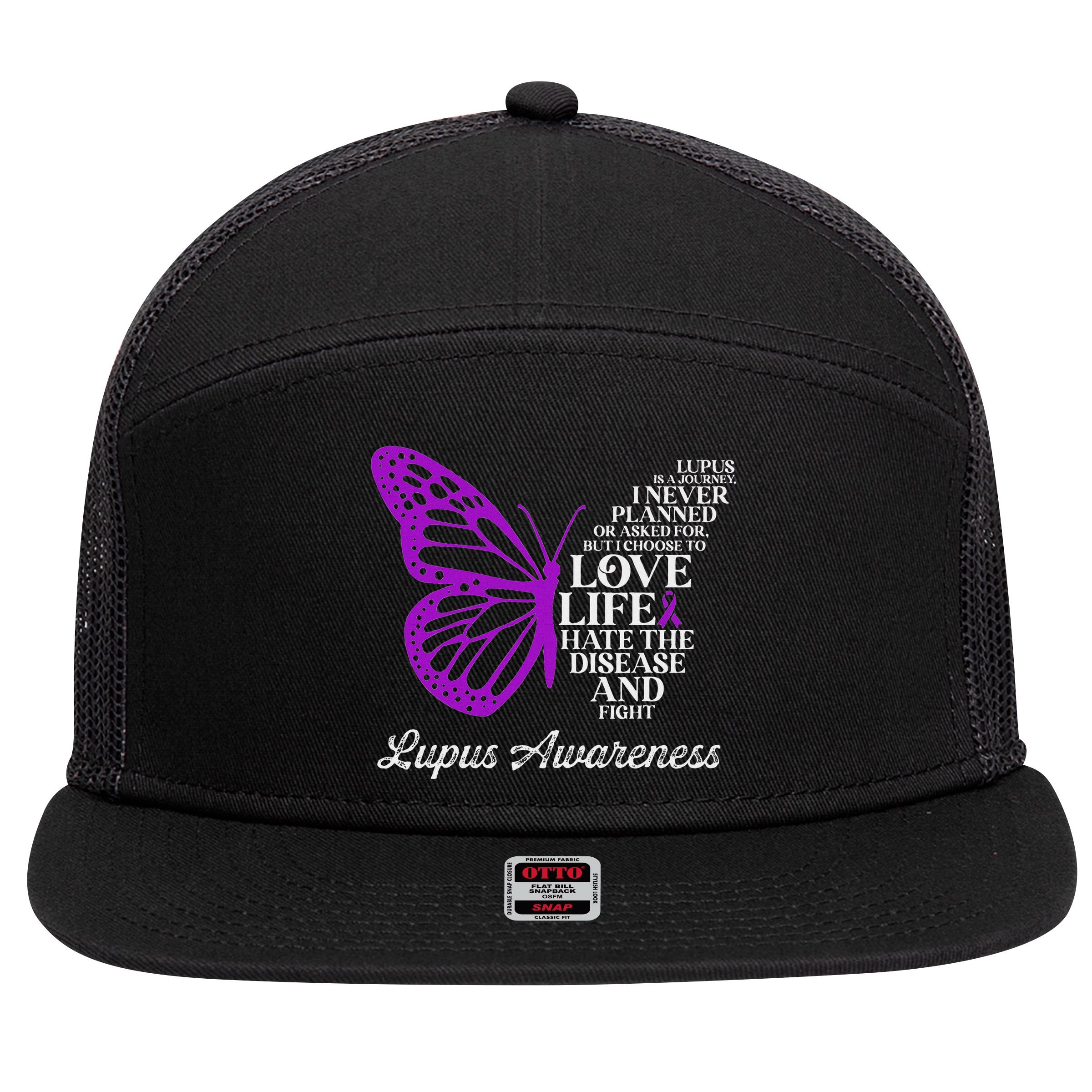 Butterfly Purple Systemic Lupus Erythematosus Awareness 7 Panel Mesh Trucker Snapback Hat