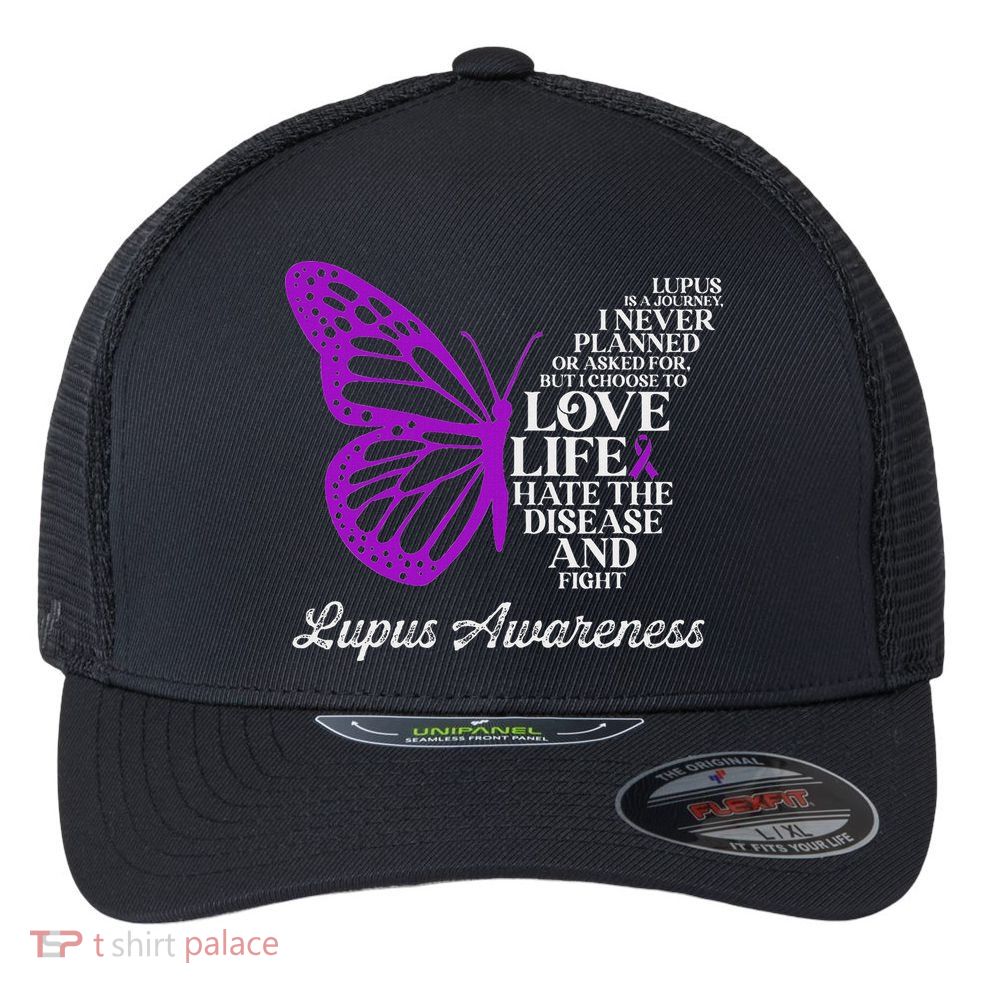 Butterfly Purple Systemic Lupus Erythematosus Awareness Flexfit Unipanel Trucker Cap
