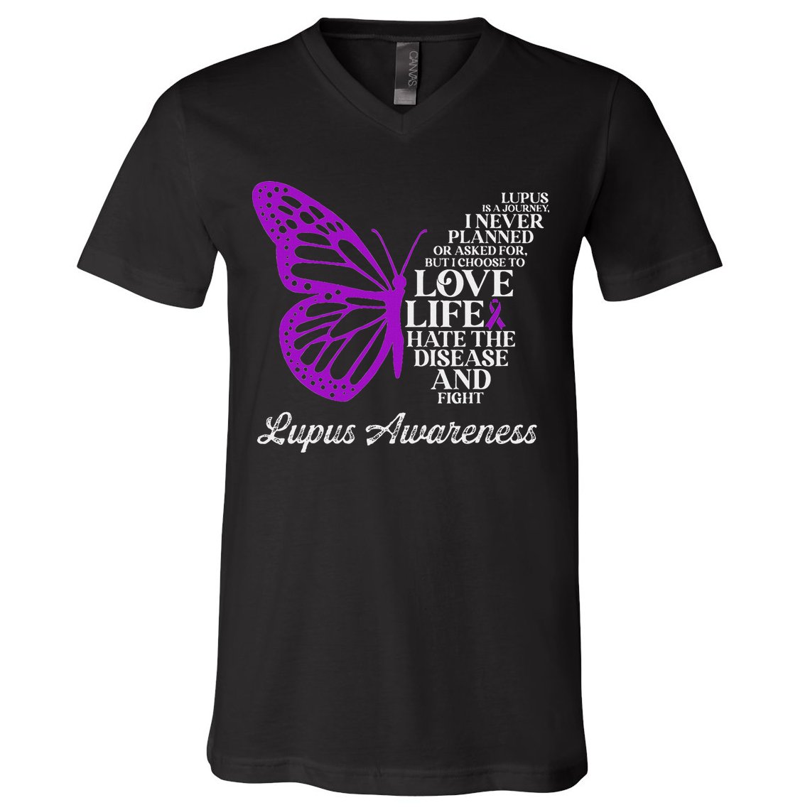 Butterfly Purple Systemic Lupus Erythematosus Awareness V-Neck T-Shirt