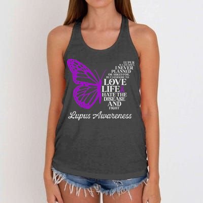 Butterfly Purple Systemic Lupus Erythematosus Awareness Women's Knotted Racerback Tank