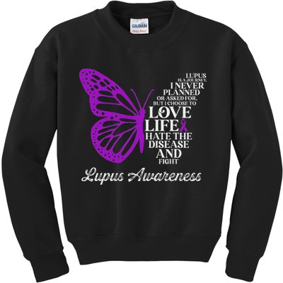 Butterfly Purple Systemic Lupus Erythematosus Awareness Kids Sweatshirt