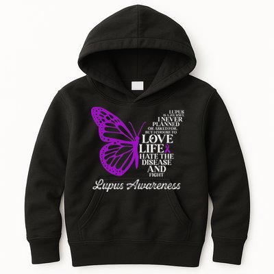 Butterfly Purple Systemic Lupus Erythematosus Awareness Kids Hoodie