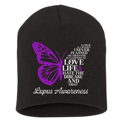 Butterfly Purple Systemic Lupus Erythematosus Awareness Short Acrylic Beanie