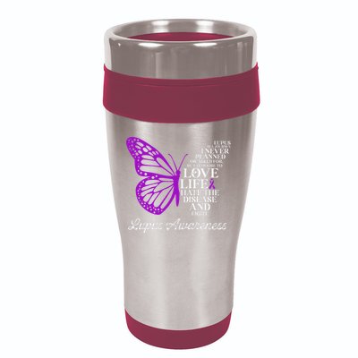 Butterfly Purple Systemic Lupus Erythematosus Awareness 16oz Travel Tumbler