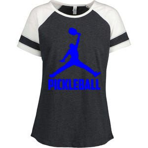 Blue Pickleball Sports Logo Enza Ladies Jersey Colorblock Tee