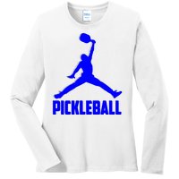 Blue Pickleball Sports Logo Ladies Long Sleeve Shirt