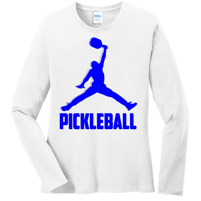 Blue Pickleball Sports Logo Ladies Long Sleeve Shirt