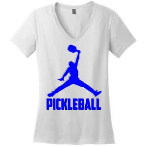 Blue Pickleball Sports Logo Women's V-Neck T-Shirt