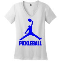 Blue Pickleball Sports Logo Women's V-Neck T-Shirt