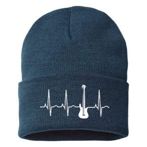 Bass Player Shirts Bass Guitar Player Heartbeat Sustainable Knit Beanie