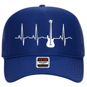 Bass Player Shirts Bass Guitar Player Heartbeat High Crown Mesh Back Trucker Hat