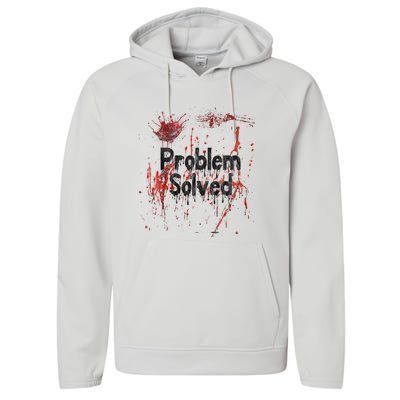 Bloody Problem Solved Halloween Scary Horror Print Effect Performance Fleece Hoodie