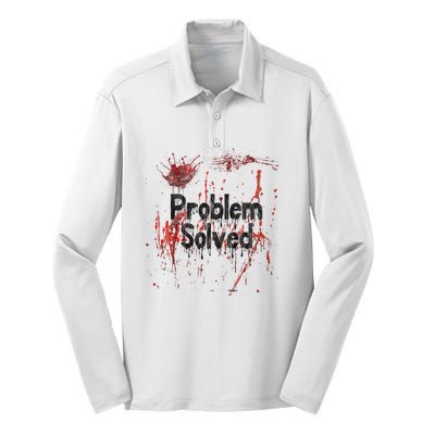 Bloody Problem Solved Halloween Scary Horror Print Effect Silk Touch Performance Long Sleeve Polo