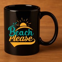 Beach Please Summer Sun Gift 11oz C Handle Ceramic Mug