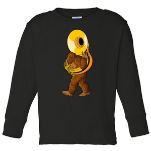 Bigfoot playing sousaphone instrument tuba Toddler Long Sleeve Shirt