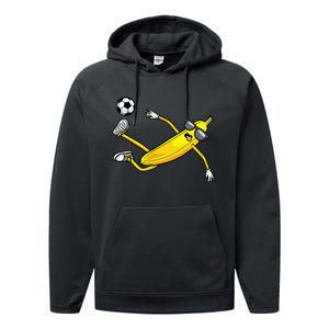 Banana Playing Soccer Fruit Soccer Player Performance Fleece Hoodie