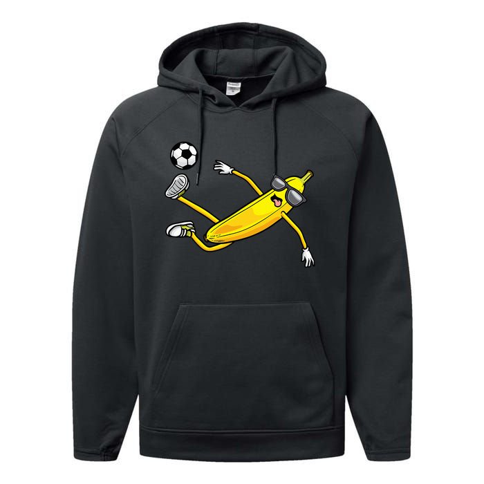 Banana Playing Soccer Fruit Soccer Player Performance Fleece Hoodie