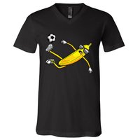 Banana Playing Soccer Fruit Soccer Player V-Neck T-Shirt