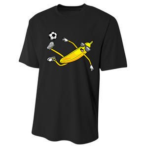 Banana Playing Soccer Fruit Soccer Player Performance Sprint T-Shirt