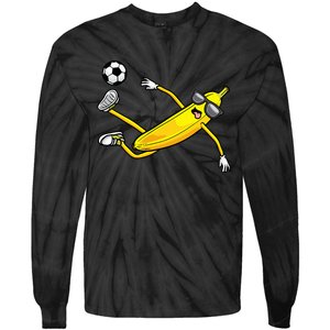 Banana Playing Soccer Fruit Soccer Player Tie-Dye Long Sleeve Shirt