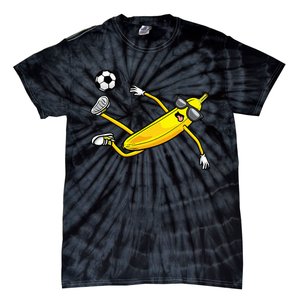 Banana Playing Soccer Fruit Soccer Player Tie-Dye T-Shirt