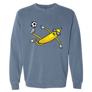 Banana Playing Soccer Fruit Soccer Player Garment-Dyed Sweatshirt