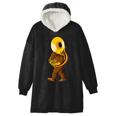 Bigfoot Playing Sousaphone Instrument Tuba Hooded Wearable Blanket