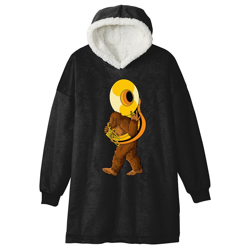 Bigfoot Playing Sousaphone Instrument Tuba Hooded Wearable Blanket